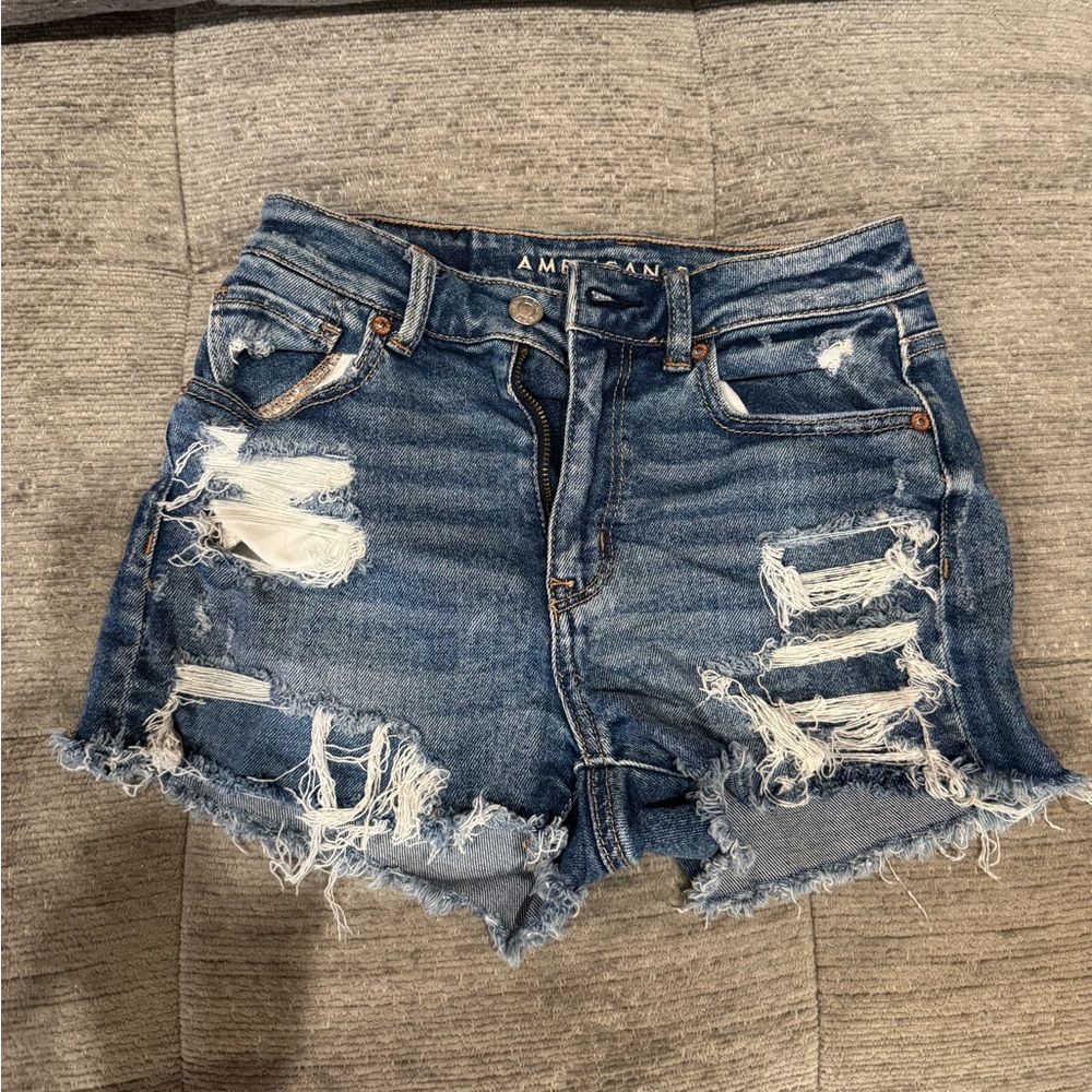 American Eagle Outfitters Women's Distressed Blue Denim Shorts